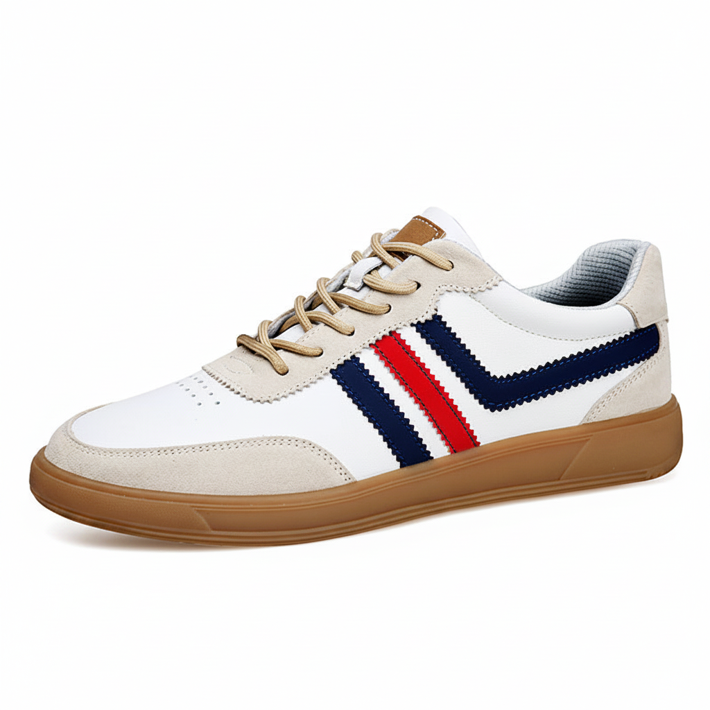 Men’s Leather Sneakers with Height-Boosting Insoles – Tendon-Style Rubber Sole Casual Shoes
